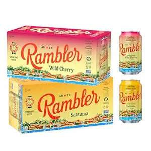 AUTX RAMBLER Sparkling Water, Texas Limestone Mineral Blend, Wild Cherry + Satsuma, 12-Ounce Cans, 8 Count x 2 (16 Cans Total)